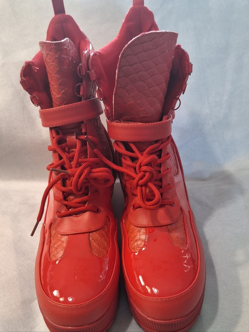 Cape Robbins Women's Red Faux Leather Lace-Up Ankle Boots Size 10